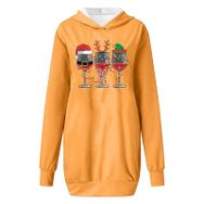 Generisch Noel Baskılı Kapüşonlu Uzun Kollu Zarif Sarı 4 Kadın Sweatshirt