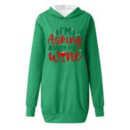 Generisch Noel Baskılı Kapüşonlu Uzun Kollu Zarif Yeşil 1 Kadın Sweatshirt