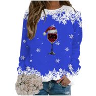 Generisch Noel Baskılı Yuvarlak Yaka Uzun Kol Mavi-A Kadın Sweatshirt
