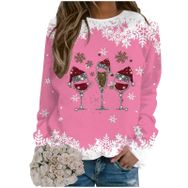 Generisch Noel Baskılı Yuvarlak Yaka Uzun Kol Pembe-B Kadın Sweatshirt