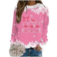 Generisch Noel Baskılı Yuvarlak Yaka Uzun Kol Pembe-C Kadın Sweatshirt