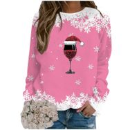 Generisch Noel Baskılı Yuvarlak Yaka Uzun Kol Pembe-D Kadın Sweatshirt
