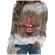 Generisch Noel Baskılı Yuvarlak Yaka Uzun Kol Şık 1-Altın Kadın Sweatshirt