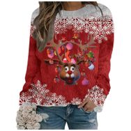Generisch Noel Baskılı Yuvarlak Yaka Uzun Kol Şık 1-Kırmızı Kadın Sweatshirt