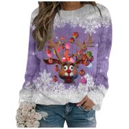 Generisch Noel Baskılı Yuvarlak Yaka Uzun Kol Şık 1-Lila Kadın Sweatshirt