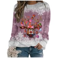 Generisch Noel Baskılı Yuvarlak Yaka Uzun Kol Şık 1-Pembe Kadın Sweatshirt