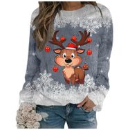 Generisch Noel Baskılı Yuvarlak Yaka Uzun Kol Şık 2-Gri Kadın Sweatshirt