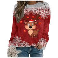 Generisch Noel Baskılı Yuvarlak Yaka Uzun Kol Şık 2-Kırmızı Kadın Sweatshirt