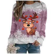 Generisch Noel Baskılı Yuvarlak Yaka Uzun Kol Şık 2-Pembe Kadın Sweatshirt
