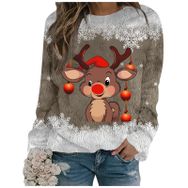 Generisch Noel Baskılı Yuvarlak Yaka Uzun Kol Şık 3-Altın Kadın Sweatshirt