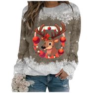Generisch Noel Baskılı Yuvarlak Yaka Uzun Kol Şık 4-Altın Kadın Sweatshirt