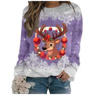 Generisch Noel Baskılı Yuvarlak Yaka Uzun Kol Şık 4-Mor Kadın Sweatshirt