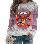 Generisch Noel Baskılı Yuvarlak Yaka Uzun Kol Şık 4-Pembe Kadın Sweatshirt