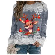 Generisch Noel Baskılı Yuvarlak Yaka Uzun Kol Şık 5-Gri Kadın Sweatshirt