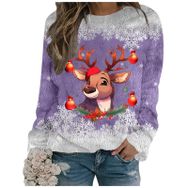 Generisch Noel Baskılı Yuvarlak Yaka Uzun Kol Şık 5-Lila Kadın Sweatshirt