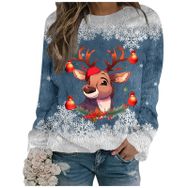 Generisch Noel Baskılı Yuvarlak Yaka Uzun Kol Şık 5-Mavi Kadın Sweatshirt