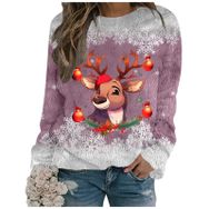 Generisch Noel Baskılı Yuvarlak Yaka Uzun Kol Şık 5-Pembe Kadın Sweatshirt