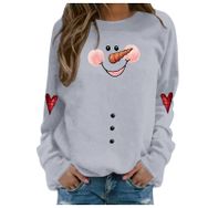 Generisch Noel Baskılı Yuvarlak Yaka Uzun Kol Şık Açık Gri-3 Kadın Sweatshirt
