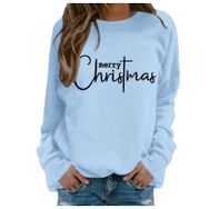 Generisch Noel Baskılı Yuvarlak Yaka Uzun Kol Şık Açık Mavi-1 Kadın Sweatshirt