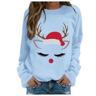 Generisch Noel Baskılı Yuvarlak Yaka Uzun Kol Şık Açık Mavi-2 Kadın Sweatshirt