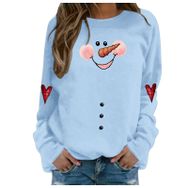 Generisch Noel Baskılı Yuvarlak Yaka Uzun Kol Şık Açık Mavi-3 Kadın Sweatshirt