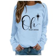 Generisch Noel Baskılı Yuvarlak Yaka Uzun Kol Şık Açık Mavi-4 Kadın Sweatshirt