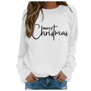 Generisch Noel Baskılı Yuvarlak Yaka Uzun Kol Şık Beyaz-1 Kadın Sweatshirt