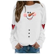 Generisch Noel Baskılı Yuvarlak Yaka Uzun Kol Şık Beyaz-3 Kadın Sweatshirt