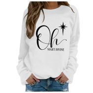 Generisch Noel Baskılı Yuvarlak Yaka Uzun Kol Şık Beyaz-4 Kadın Sweatshirt