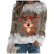 Generisch Noel Baskılı Yuvarlak Yaka Uzun Kol Şık Gündelik 2-Altın Kadın Sweatshirt