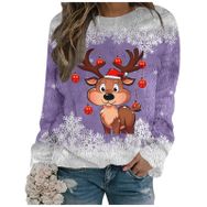 Generisch Noel Baskılı Yuvarlak Yaka Uzun Kol Şık Gündelik 2-Lila Kadın Sweatshirt