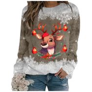 Generisch Noel Baskılı Yuvarlak Yaka Uzun Kol Şık Gündelik 5-Altın Kadın Sweatshirt
