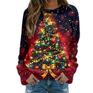 Generisch Noel Baskılı Yuvarlak Yaka Uzun Kol Şık Gündelik Pembe-A Kadın Sweatshirt