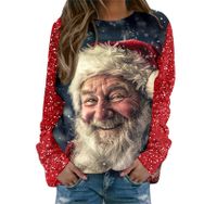 Generisch Noel Baskılı Yuvarlak Yaka Uzun Kol Şık Gündelik Pembe-G Kadın Sweatshirt