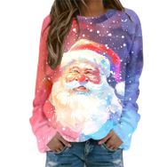 Generisch Noel Baskılı Yuvarlak Yaka Uzun Kol Şık Gündelik Pembe-I Kadın Sweatshirt