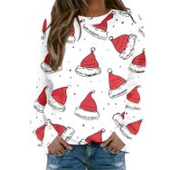 Generisch Noel Baskılı Yuvarlak Yaka Uzun Kol Şık Gündelik Pembe Kadın Sweatshirt
