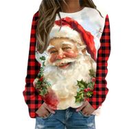 Generisch Noel Baskılı Yuvarlak Yaka Uzun Kol Şık Gündelik Pembe-V Kadın Sweatshirt
