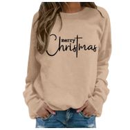 Generisch Noel Baskılı Yuvarlak Yaka Uzun Kol Şık Haki-1 Kadın Sweatshirt