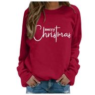 Generisch Noel Baskılı Yuvarlak Yaka Uzun Kol Şık Kırmızı-1 Kadın Sweatshirt