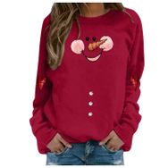 Generisch Noel Baskılı Yuvarlak Yaka Uzun Kol Şık Kırmızı-3 Kadın Sweatshirt