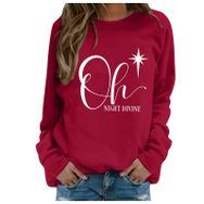 Generisch Noel Baskılı Yuvarlak Yaka Uzun Kol Şık Kırmızı-4 Kadın Sweatshirt