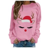 Generisch Noel Baskılı Yuvarlak Yaka Uzun Kol Şık Pembe-2 Kadın Sweatshirt
