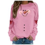 Generisch Noel Baskılı Yuvarlak Yaka Uzun Kol Şık Pembe-3 Kadın Sweatshirt