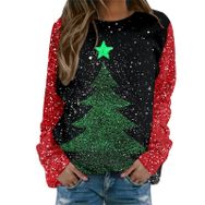 Generisch Noel Baskılı Yuvarlak Yaka Uzun Kol Şık Pembe-A Kadın Sweatshirt