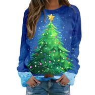 Generisch Noel Baskılı Yuvarlak Yaka Uzun Kol Şık Pembe-B Kadın Sweatshirt