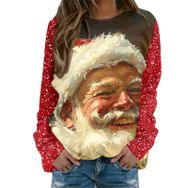 Generisch Noel Baskılı Yuvarlak Yaka Uzun Kol Şık Pembe-C Kadın Sweatshirt