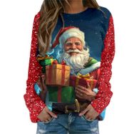 Generisch Noel Baskılı Yuvarlak Yaka Uzun Kol Şık Pembe-D Kadın Sweatshirt