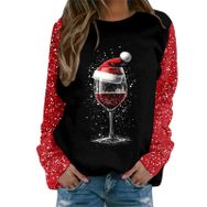 Generisch Noel Baskılı Yuvarlak Yaka Uzun Kol Şık Pembe-F Kadın Sweatshirt