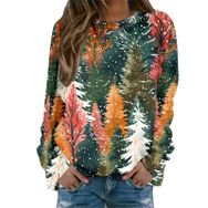 Generisch Noel Baskılı Yuvarlak Yaka Uzun Kol Şık Pembe-G Kadın Sweatshirt