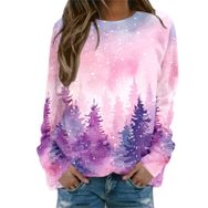 Generisch Noel Baskılı Yuvarlak Yaka Uzun Kol Şık Pembe-H Kadın Sweatshirt